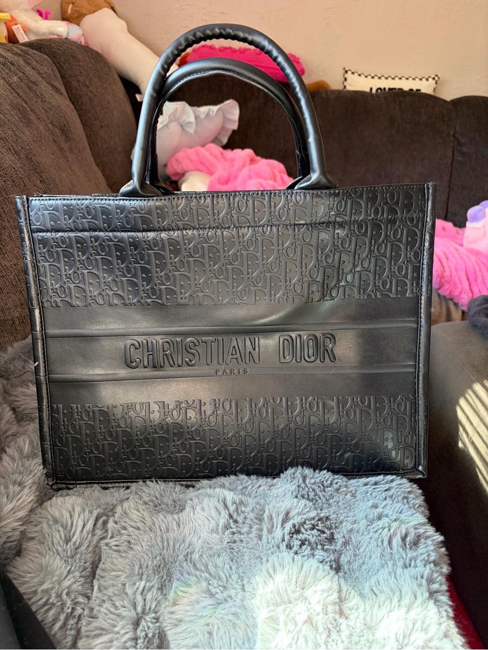 Black Embossed Leather Shoulder Bag